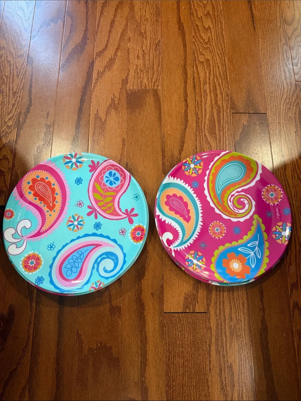 Citrus Grove Paisley Melamine Dinner Plates Lot of 15 Colorful 10” Pink & Aqua